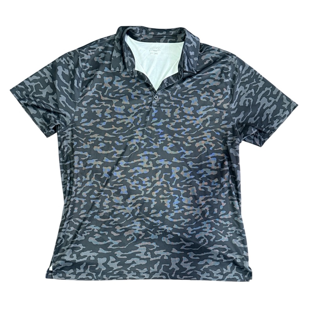 BCG Men's Black and Gray Camouflage Polo Shirt